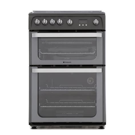 hotpoint hug61g graphite gas cooker double oven 60cm